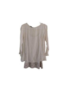 Mezzo Blouse Womens L Cream 100% Silk Layered Lace Hem Made In Italy Boho Chic
